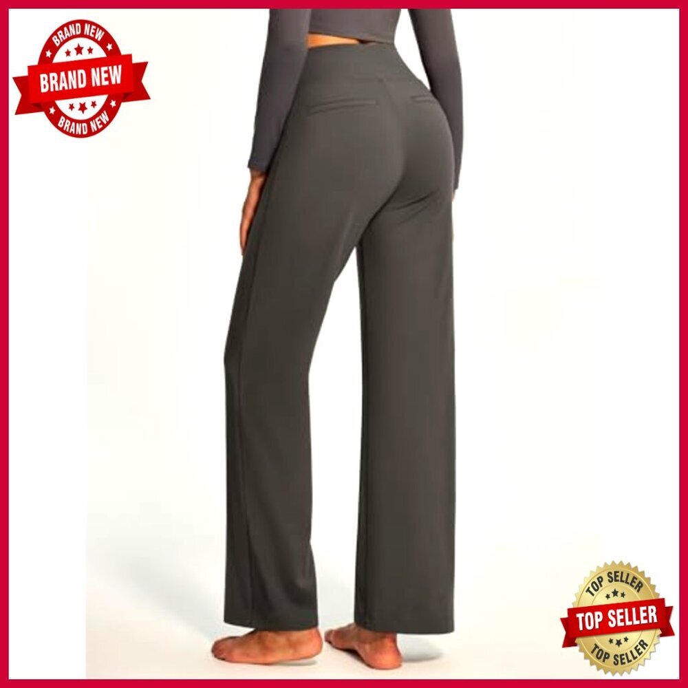 High Waist Wide Leg Yoga Pants with Pockets Tummy Control Stretch - Picture 2 of 6